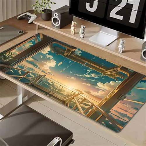 Tapis De Souris XXL 700x300mm, Motif Plateforme Cloud, Tapis de Souris Gamer avec Bords Cousus, Durable Base en Caoutchouc Antidérapante pour Clavier, Bureau à Domicile, Études, Gaming