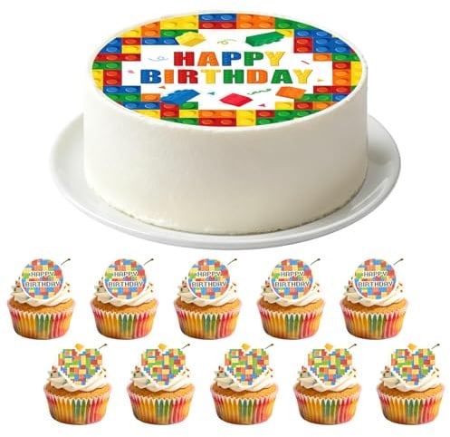 Tortendeko Essbar Bausteine Set, Tortenband Bausteine Essbar 20cm mit Tortenband Bauklötze 4 Stück, Kreative Kuchendekoration, für Spiele Motto Partys Geburtstag Party Dekorationen
