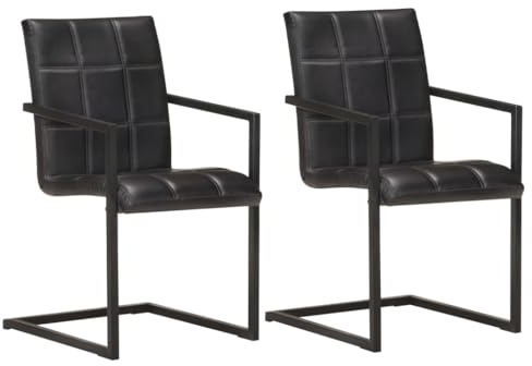 Generisch Freischwinger 2 STK. Schwarz Echtleder,Möbel,Stühle,Esszimmerstühle-321852