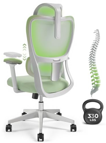 Warmiehomy Ergonomic Mesh Office Chair, Supported Computer Chairs Green | 90-155° Recline Comfy Office Chair, Breathable, Adjustable Lumbar Support & 4D Armrests, Work Chair for Adults Home Office