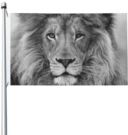 Bandera de león en blanco y negro de 1.5 m x 0.9 m con ojales, doble cara, mástiles para jardín.