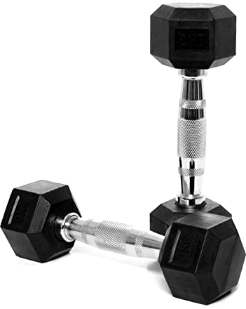 CorePowerPro Hexagon Hantel Set (2x2kg), Gummierte Kurzhanteln Set mit Verchromten Griff, Dumbbells für Gym, Studio und Zuhause, Strength Training Equipment Gewicht Set