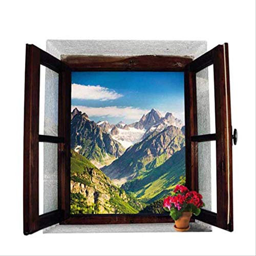 Adesivo Murale, Finestra Aperta Montagne Paesaggio 3D Carta Da Parati Rimovibile Finestra Creativa Visualizza Decalcomanie Murali Per Decorazioni Domestiche 50X70Cm
