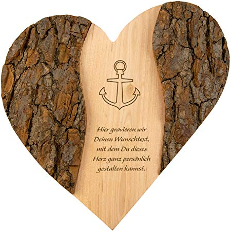Holz Herz mit Gravur | Personalisiert mit Wunschdatum und Namen | Anker | Hochzeitsgeschenke für Brautpaar | Geschenk zum Jahrestag für ihn | Besondere Geschenkidee zum Hochzeitstag