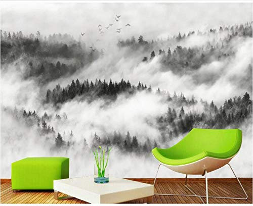 Wesmilewallpaper Papier Peint 3D Intissé Murales Nuages De Forêt Noir Et Blanc Papier Peint Panoramique Tapisserie Peinture Géant Poster Photo 200x140cm