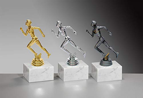 Henecka 👟 Leichtathletik-Pokal, Leichtathletik-Trophäe, Leichtathletik Herren auf Marmorsockel, mit Wunschgravur, wählbar in 3 Farben (Silber)