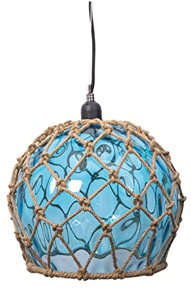 El Mercader del Mar Lámpara de techo marinera con forma de boya náutica de cristal, lampara colgante medida Ø30cm, ideal par decorar espacios con estilo náutico (AZUL)