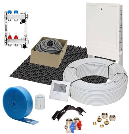 Fußbodenheizung Warmwasser Set 60m² Noppensystem 30 mm Dämmplatte Alu-Verbund Rohr VA10 Regelung D