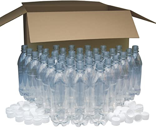 BALLIIHOO Pack Of 40 x 500ml Clear PET Plastic Bottles With White Caps