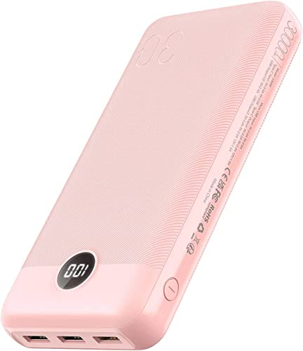 VEGER 30000mAh Bateria Externa Power Bank con Pantalla LED Bateria Portatil USB C Carga rapida PD 20W QC 3.0 con 2 Entradas y 4 Salidas Compatible con iPhone, Samsung, Huawei, Tableta y más. (Rosa)