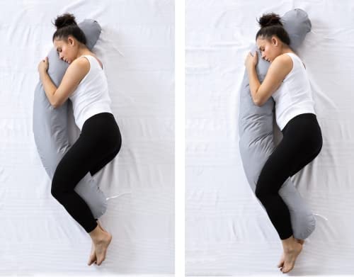 LOOLAY Schwangerschaftskissen - Stillkissen 190 cm - Seitenschläferkissen 100% Baumwolle - mit Abnehmbarem Bezug - Ergonomisches Schwanger Kissen für Schlafen (Sterne Grau)