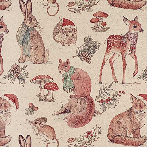 Große Rolle Geschenkpapier aus Graspapier Waldtiere 75 cm x 200 m | 80/m² Weihnachtspapier | HUTNER
