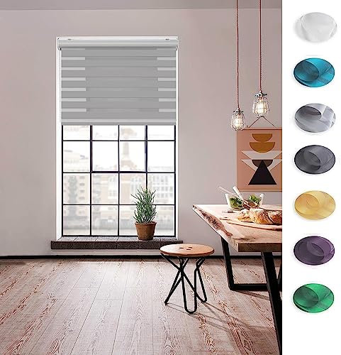 Tür Fenster Rollo Jalousette 120 x 260 cm Einfache Montage, Schutz der Privatsphäre Duorollo Doppelrollo mit Verstellbarer Kette für Fenster und Türen, Küche, Hellgrau