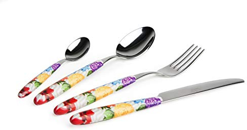 Excelsa Floral Set 24 Posate, Acciaio INOX, Manico in Plastica