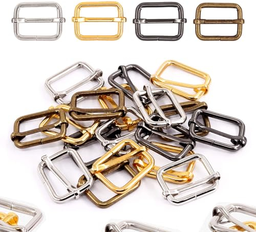 Qinsky Metal Rectangle Adjuster Triglides Slides Buckle,40pcs Metal Adjustable Slide Buckle Heavy Duty Metal Rings Roller Pin Buckles Slider Strap Adjuster for Belt Bags DIY Accessories