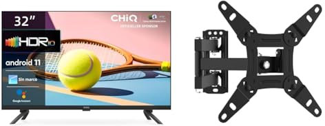 CHiQ L32G7L, Smart TV 32 (80cm), TV con Android 11, Frameless TV, Netflix, Prime Video, Youtube & GRIFEMA GB1008-2 Soporte de TV Pared para TV 13-43, Girar, Inclinar, Extender y Retraer