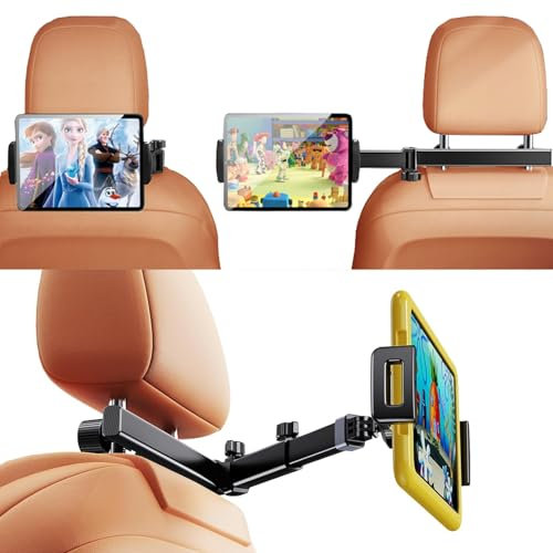 NIFBANG Car Headrest Tablet Holder Mount,Adjustable Backseat Tablets Holder for Kids, 360° Rotating Car Seat Mounts for iPad Pro 12.9 Air Mini, iPhone, Switch, All 4.7-12.9 Screen Devices (D6 - uk)