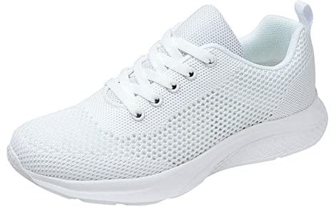 Extra Wide Fit Womens Trainers - Breathable Mesh Walking & Running Shoes, Adjustable Lace Up Wedge Shoes, Comfortable Deals of The Day White