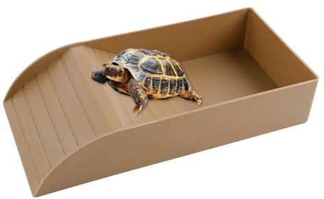 QINGYIWL Abreuvoir Tortue Terrestre, Baignoire pour Reptiles avec Rampe, Bol à Eau pour Tortue, Lézard, Amphibien (Marron, 30.5×15×6cm)