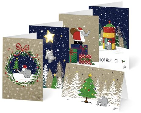 Unicef Weihnachtskarten Set (10 St., 5 Motive) Ottifanten - Spendenkarten Premium Klappkarten inklusive Briefumschlag - Otto - hochwertige Grußkarten made in Germany 17,5 x 11,7 cm