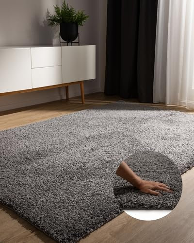 benuta Basic Hochflorteppich Teppich Wohnzimmer Sohari - Grau 200x250 cm - Minimalistischer Look - Weich & Waschbar - Für Schlafzimmer, Flur oder Esszimmer - Geeignet für Fußbodenheizung