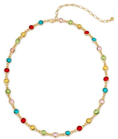 LILIE&WHITE Damen Goldene Halskette mit Bunten Kristallen - Hypoallergen, Farbecht, Verstellbare Gliederkette für Elegante und Alltägliche Looks