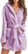 Kurzer Damen-Bademantel aus Fleece, einfarbig, weicher Plüsch-Bademantel, leicht, gemütlich, warm, Winter-Bademantel für Damen, entspannte Passform, Lounge-Robe, unverzichtbare Homewear, violett, M