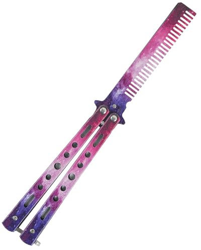 KGDUYC 1 x Butterfly Comb, Foldable Pocket Comb, Butterfly Balisong Trainer Exercise Knife Comb, Foldable Hairstyling Brush, Folding Practice Training, Butterfly Style Comb, Purple