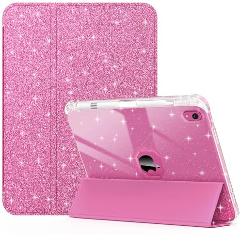 Sevrok Custodia per iPad di 10a generazione 2022 da 10,9 pollici con portapenne, supporto magnetico in pelle glitterata scintillante con retro in TPU trasparente, supporto Touch ID, accensione e