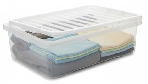 KYY'Z - 32L Under Bed Box with Lid - Clear Plastic Organiser Container - Stackable Storage Solution for Clothes Toys Bedding Multipurpose Bin for Home Office Bedroom Garage - 60 x 40 x 18cm (1)