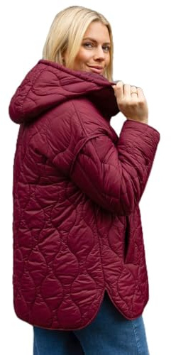 Roman Originals Women Padded Longline Coat with Hood - Ladies Zip Through Autumn Winter Long Length Lightweight Quilted Warm Cosy Everyday Zip Up Casual Jackets Coats - Deep Burgundy - Size 20