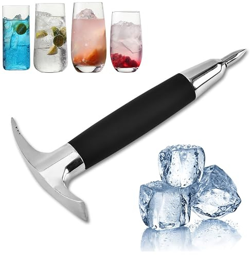 Ice Pick and Hammer, Stainless Steel Dual-Purpose Ice Chisel Tool for Home, Kitchen, Bartender, Bar, Cocktail, Ice Crusher, De-Icer