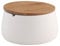 axentia 128211 Utensilienbecher Bonja Wellness, Vorratsdose in Weiß mit hellbraunem Bambusdeckel, Aufbewahrungsbox ideal fürs Bad, Maße: ca. 12,5 x 12,5 x 6,5 cm