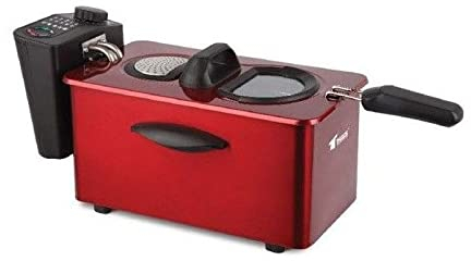 Friteuse électrique 3 litres. Puissance : 2000 W. Intérieur avec revêtement anti-adhésif. Capacité pour 800 à 900 g d’aliments. Joli motif couleur rouge. Résistance et intérieur amovibles.