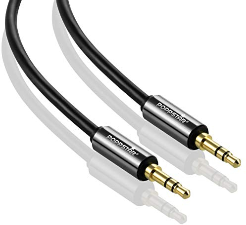 POPPSTAR 5m Audio Kabel Klinke (3,5mm Klinkenkabel vergoldet), Kopfhörerkabel - Lautsprecherkabel für Kopfhörer, Smartphone, MP3 player, Auto Kfz Autoradio, schwarz