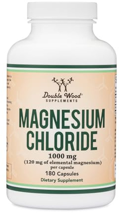 Magnesium Chloride (Cloruro De Magnesio) - 180 Capsules, 1,000mg Per Serving, for Sleep, Constipation, Digestion, Bone Health, and Relaxation - Made and Tested in The USA by Double Wood Supplements…