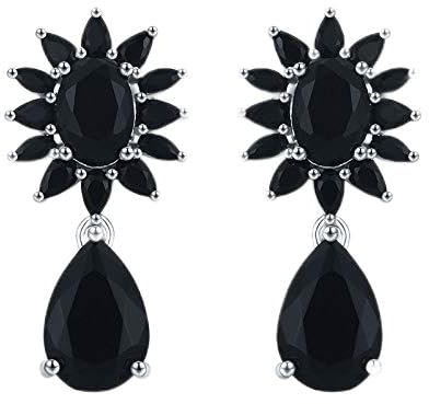 Pure 925 Sterling Silber Schmuck Schwarz Spinell Blume Hochzeit Tropfen Ohrringe für Frauen Feinsilber 925 Schmuck