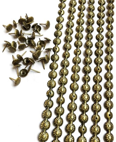 Let's Decorate Tiras de tapicería de 5 metros de flores de latón, tiras de uñas decorativas para sofá, tachuelas para sillas de jardín interior, tachuelas sueltas a juego (flor de latón de 11 mm)
