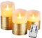 AnnSpa 3 Set Gold LED Candles Battery Operated with 10-Key Remote Control and Cycling 24 Hours Timer, Flameless Real Wax Flickering Moving Wick Flickering Amber Yellow Light Pillar Candles