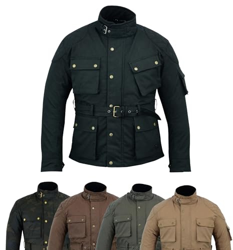 warrior gears Herren-Motorradjacken aus gewachster Baumwolle, wasserdichte Motorradjacke mit Nylonfutter, gepanzerter Biker-Textil-Winter-Outdoor-Mantel für Männer, Reit- und Reisekleidung