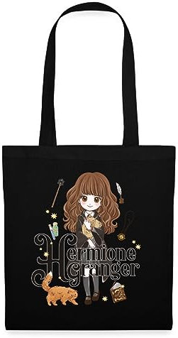Spreadshirt Harry Potter Hermine Granger Chibi Stoffbeutel, One size, Schwarz