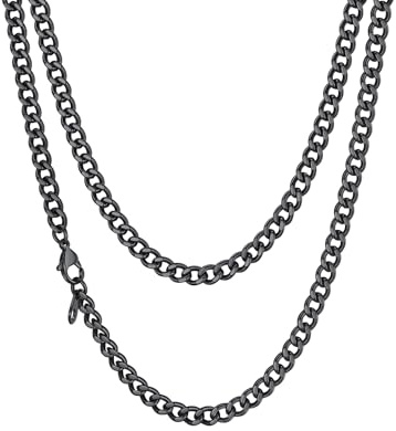 Richsteel Collana Uomo a Maglie Catena Cubana Larghezza 3MM/6MM/9MM/12MM Lunghezza 18/22/26/28/30 Hiphop Rapper Punk Catena di Cordoli per Gioielli Placcata Oro/Nero/Acciaio Inox