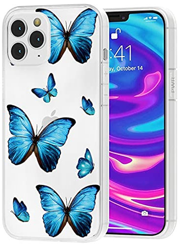 Yerebel Case for iPhone 12 Pro Max 6.7 Case 2020 Cute Case, Clear Flexible Bumper TPU Soft Rubber Silicone Cover Phone Case for iPhone 12 Pro Max (Blue Butterfly)