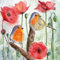 20 Servietten Vögel und Mohnblumen | Tiere | Blumen | Sommer | Tischdeko 33x33cm