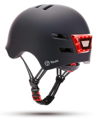 Youin Casco Homologado con LED Frontal y Trasera - Color Negro - Talla M (52-58cm) - Protección y Visibilidad para Patinetes y Bicicletas - Diseño Ligero y Ergonómico