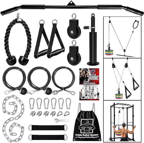 Taeku Cable Pulley System, Gym Upgraded Home Strength Training Equipment Workout Accessories LAT Pull Down Fitness for Triceps Pull Down Biceps Curl Back Forearm Shoulder (2 Chains + 102cm Bar)