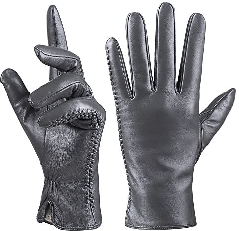 QNLYCZY Echtes Schaffell Leder Handschuhe für Damen, Winter Warm Kaschmir Futter Touchscreen Texting Fahren Motorrad Kleid Handschuhe