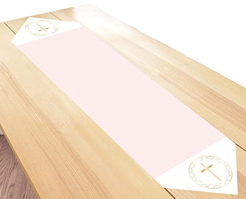 Amscan 9915968 - Pink Botanical Celebration Holy Communion Fabric Table Runner - 46 cm x 1.2 m