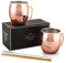 IRONABLE Moscow Mule Becher |550ML Cocktail Kupferbecher | Moscow Mule Becher 2er Set | mit 2 Kupferbecher | 2 Trinkhalme | 1 Strohbürste | Perfekt für Zuhause | Bar | Party