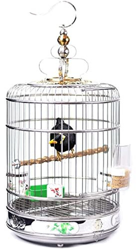 ABGRC Edelstahl-Vogelkäfig, rundes Gravur-Design, Vogelnest, tragbarer Reise-Vogelkäfig zum Aufhängen für Papageien-Kanarienvögel